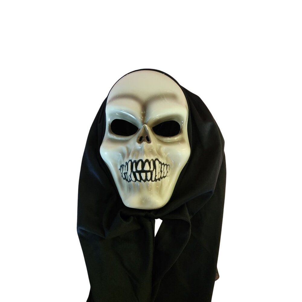 Scary Skull Face Mask With Black Hood Halloween Costume Accessory For Adults